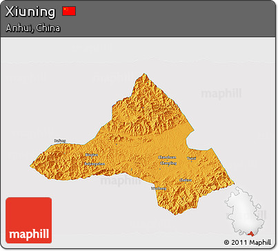 Political 3D Map of Xiuning, single color outside