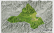 Satellite 3D Map of Xiuning, lighten, semi-desaturated