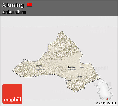 Shaded Relief 3D Map of Xiuning, cropped outside