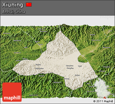 Shaded Relief 3D Map of Xiuning, satellite outside