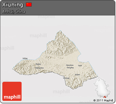 Shaded Relief 3D Map of Xiuning, single color outside