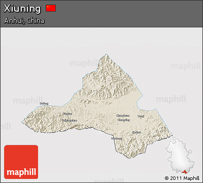 Shaded Relief 3D Map of Xiuning, single color outside