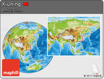 Physical Location Map of Xiuning, within the entire country