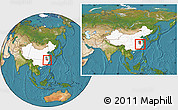 Satellite Location Map of Xiuning, highlighted country, highlighted parent region, within the entire country
