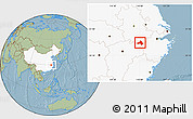 Savanna Style Location Map of Xiuning, highlighted country, hill shading