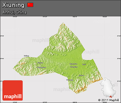 Physical Map of Xiuning, cropped outside