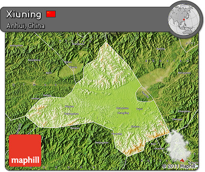 Physical Map of Xiuning, satellite outside