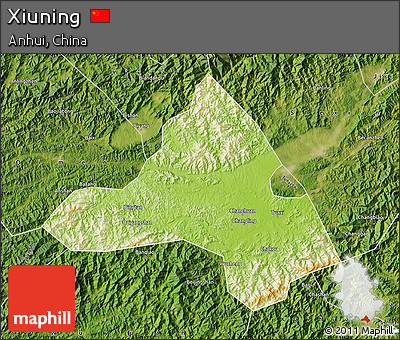 Physical Map of Xiuning, satellite outside