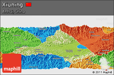 Physical Panoramic Map of Xiuning, political outside