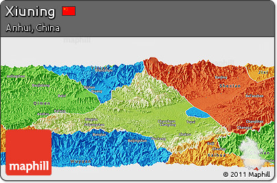 Physical Panoramic Map of Xiuning, political outside