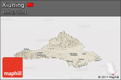 Shaded Relief Panoramic Map of Xiuning, cropped outside