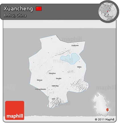Gray 3D Map of Xuancheng, single color outside