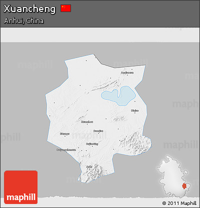 Gray 3D Map of Xuancheng, single color outside