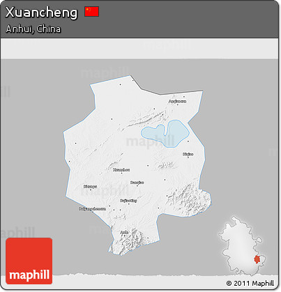 Gray 3D Map of Xuancheng, single color outside