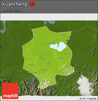 Physical 3D Map of Xuancheng, darken