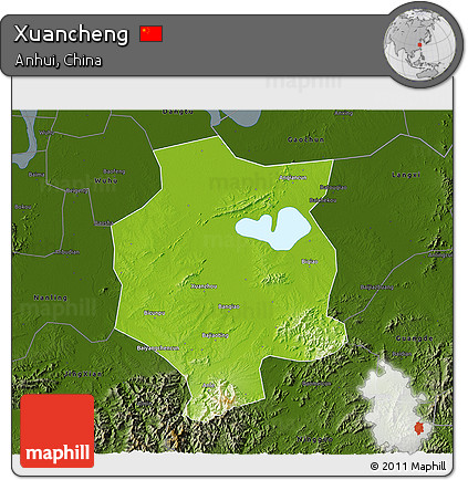 Physical 3D Map of Xuancheng, darken