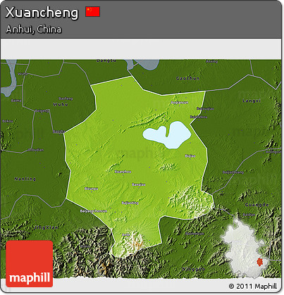Physical 3D Map of Xuancheng, darken