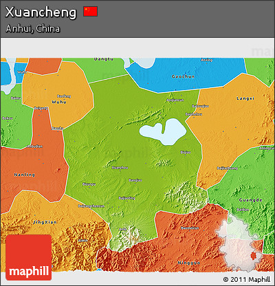 Physical 3D Map of Xuancheng, political outside