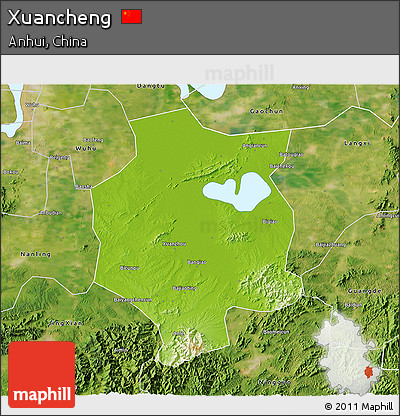 Physical 3D Map of Xuancheng, satellite outside