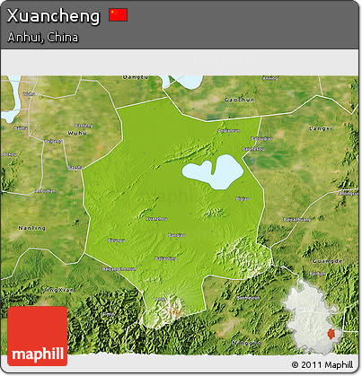 Physical 3D Map of Xuancheng, satellite outside
