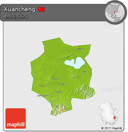 Physical 3D Map of Xuancheng, single color outside