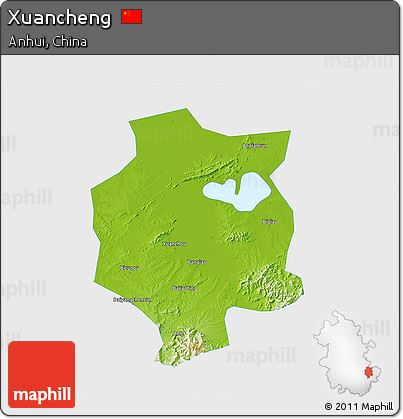 Physical 3D Map of Xuancheng, single color outside