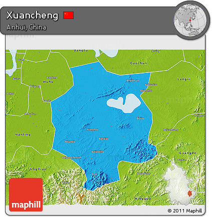 Political 3D Map of Xuancheng, physical outside