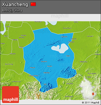 Political 3D Map of Xuancheng, physical outside
