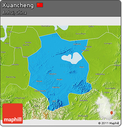 Political 3D Map of Xuancheng, physical outside