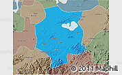 Political 3D Map of Xuancheng, semi-desaturated