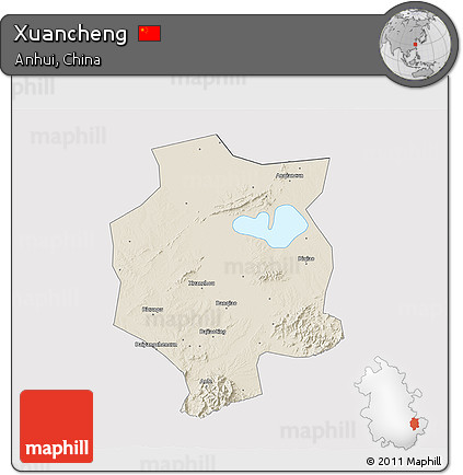 Shaded Relief 3D Map of Xuancheng, cropped outside