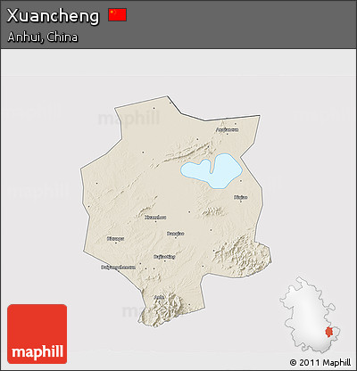 Shaded Relief 3D Map of Xuancheng, cropped outside