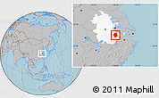 Gray Location Map of Xuancheng, highlighted parent region, hill shading