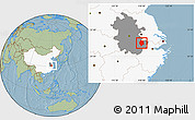 Savanna Style Location Map of Xuancheng, highlighted country, highlighted parent region, hill shading