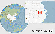 Savanna Style Location Map of Xuancheng, highlighted country, hill shading