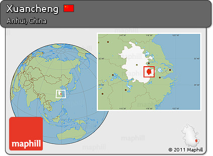 Savanna Style Location Map of Xuancheng, highlighted parent region