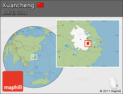 Savanna Style Location Map of Xuancheng, highlighted parent region