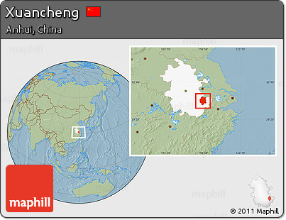 Savanna Style Location Map of Xuancheng, highlighted parent region, hill shading