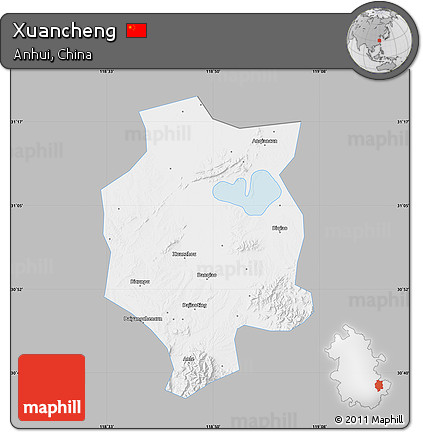 Gray Map of Xuancheng, single color outside