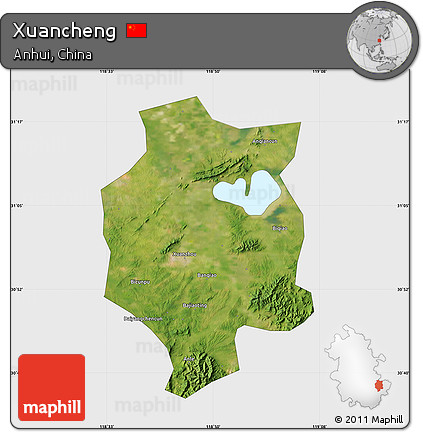 Satellite Map of Xuancheng, single color outside