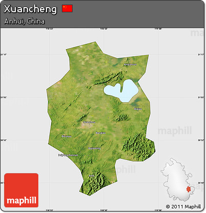 Satellite Map of Xuancheng, single color outside