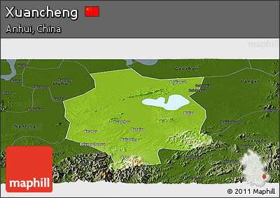 Physical Panoramic Map of Xuancheng, darken