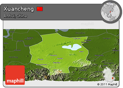Physical Panoramic Map of Xuancheng, darken