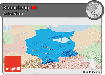Political Panoramic Map of Xuancheng, lighten
