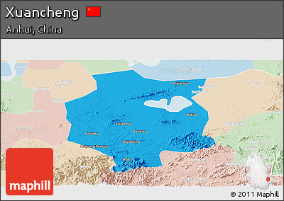 Political Panoramic Map of Xuancheng, lighten