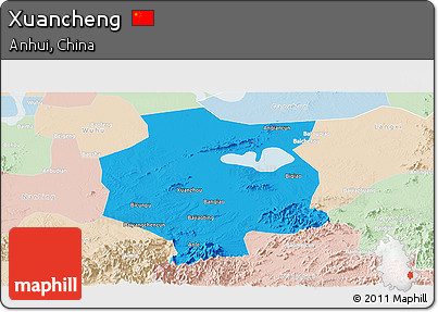 Political Panoramic Map of Xuancheng, lighten