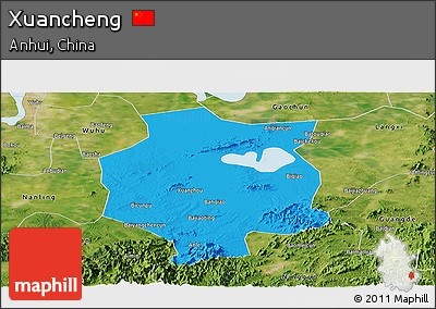 Political Panoramic Map of Xuancheng, satellite outside