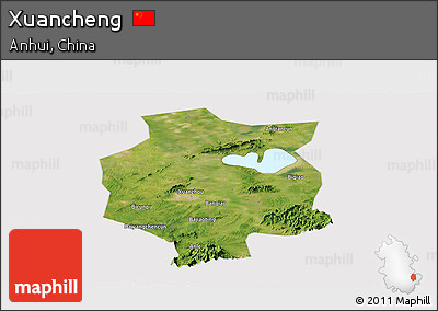 Satellite Panoramic Map of Xuancheng, cropped outside