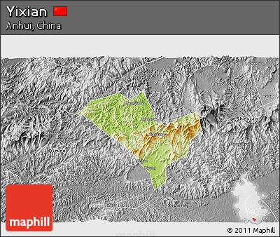 Physical 3D Map of Yixian, desaturated