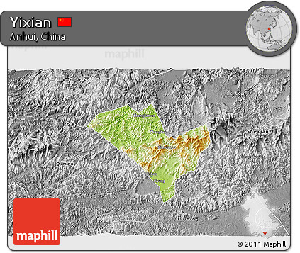 Physical 3D Map of Yixian, desaturated